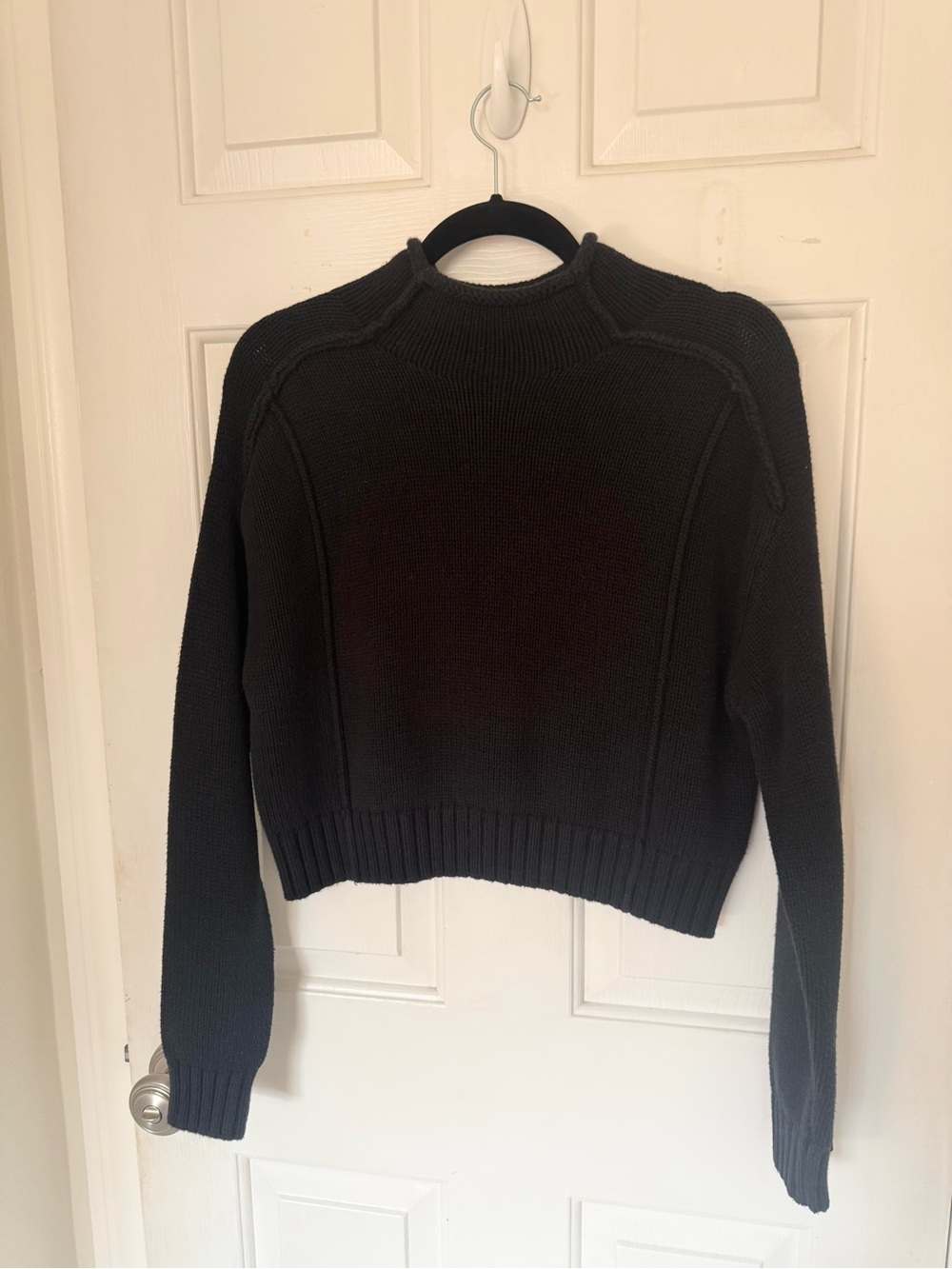 Zara Mock Neck Cropped Ribbed Knit Sweater Black